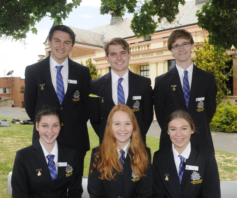 NEW LEADERS: School captains Nicholas Johnson (back centre) and Eve Currie (front right) with vice captains Jacob Zammitt, Sam Neary, Holly Davis and Ella Purser. 