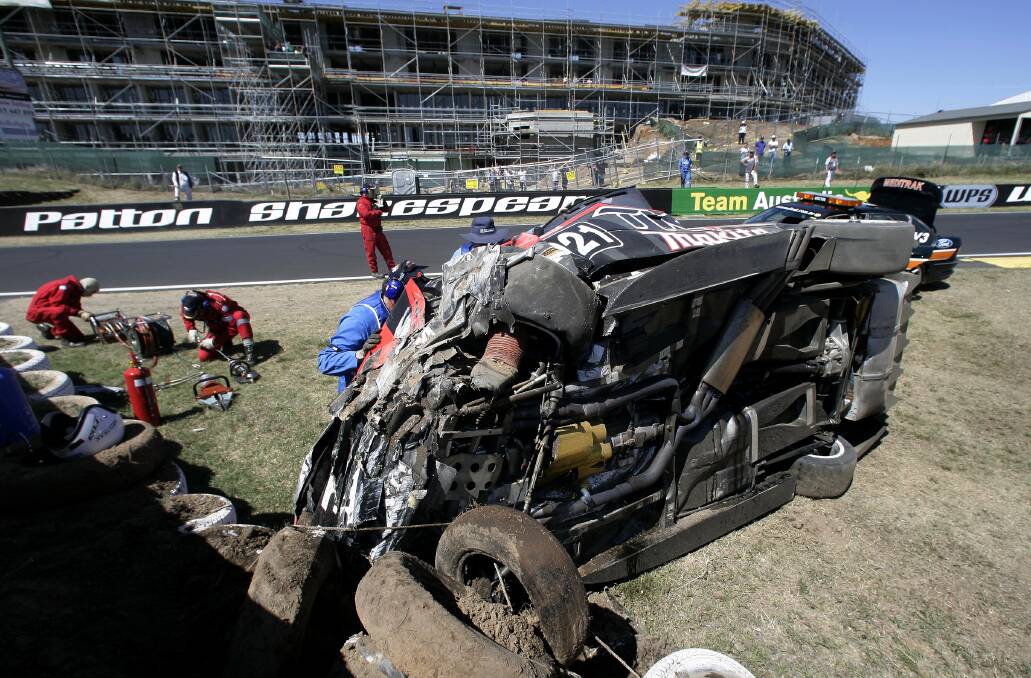 HORRIFIC: Paul Radisich broke his ankle and his sternum when he crashed on Conrod Straight during the 2006 Bathurst 1000, but it would not be his last major crash on Mount Panorama. Photo: MARK HORSBURGH