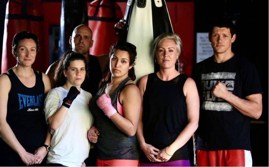 FIGHT: Boxers Rhiannon O'Brien, Ruby Tromcoso, Daniel Devjak, Ash Ifopo, Sam Mulley and Mitch Stevens. Photo: PHIL BLATCH 092816pbbox1