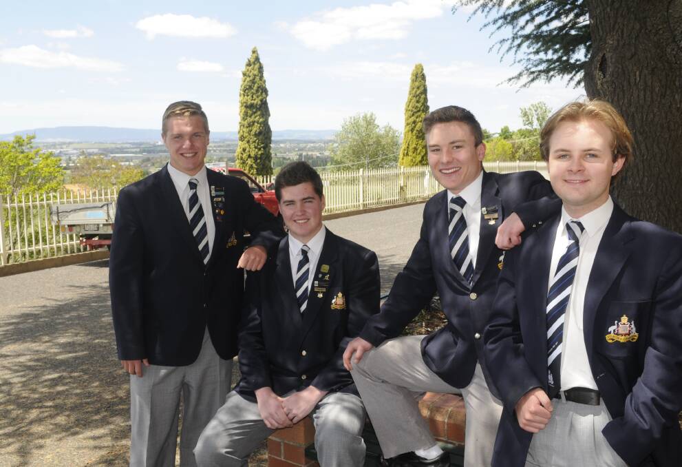 FEELING GOOD: St Stanislaus' College students Joel Thomas, Tom Statham, Jerome Arrow and Oliver O'Toole. Photo: CHRIS SEABROOK 102417chscssc