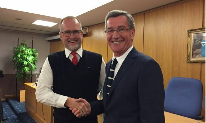 PARTNERSHIP OVER: Councillor Ian North and mayor Gary Rush following their re-election in September. 