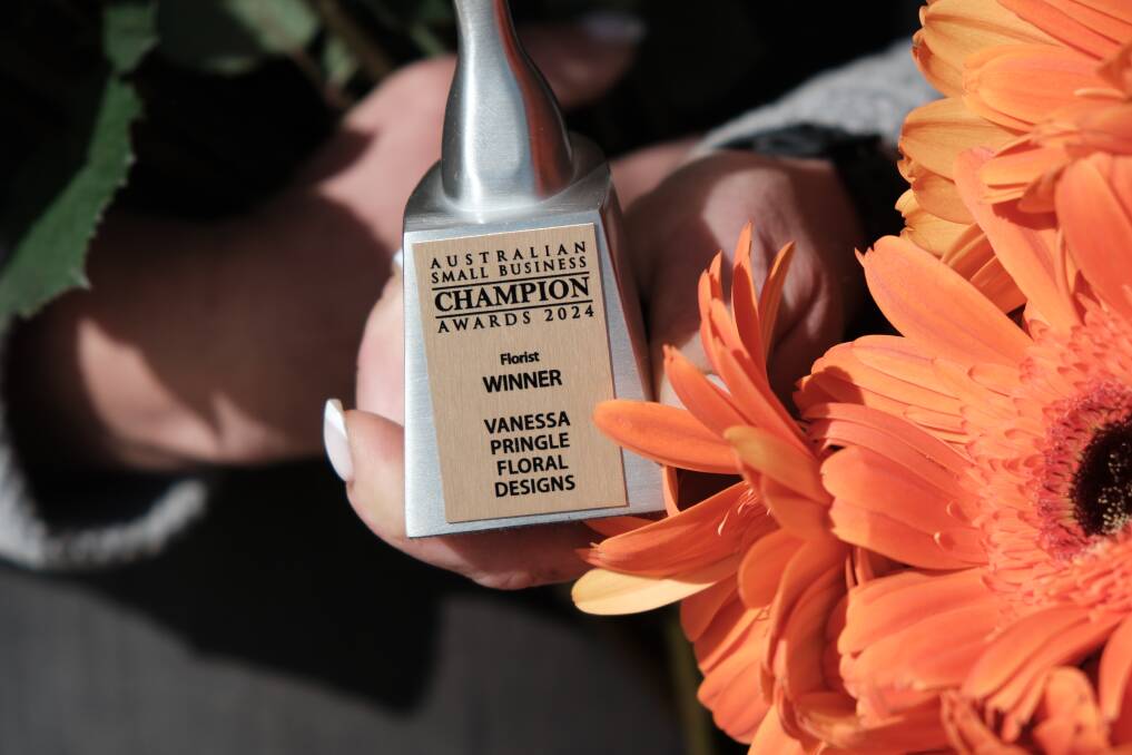 A close-up of the Australian Small Business Champion trophy won by Vanessa Pringle Floral Designs. Picture by James Arrow