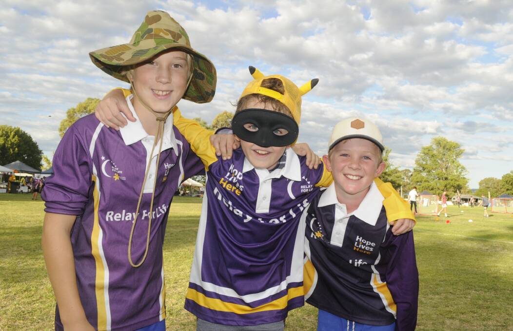 YOUNG SUPPORT: Cooper Tribolet, Fergus Campbell and Banjo Goodlet at Relay for Life last year.