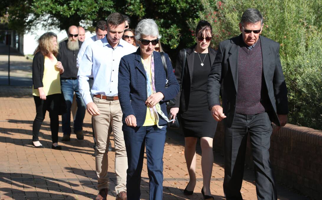 A TRAGIC PROCESSION: Stephanie Scott's parents, Merrilyn and Bob, lead family members into the Griffith courthouse on Tuesday to hear sentencing submissions for Vincent Stanford. Picture: Anthony Stipo
