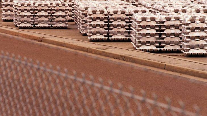 Aluminium Ingots stored at the Tomago aluminium smelter, near Newcastle. Photo: Virginia Star
