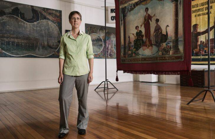 EMBARGOED UNTIL 15TH MARCH 2017. Sally McManus will be the first female secretary of the ACTU. Photographed here in the banner room at Sussex street HQ. Thursday 2nd March 2017 SMH photo Louie Douvis . Photo: Louie Douvis