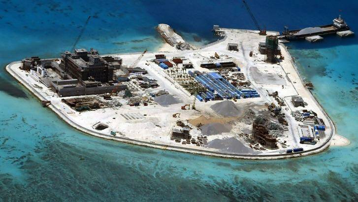 A Chinese base under construction on Mabini (Johnson) Reef, one of the disputed Spratly Islands in the South China Sea.   Photo: Armed Forces of the Philippines via New York Times