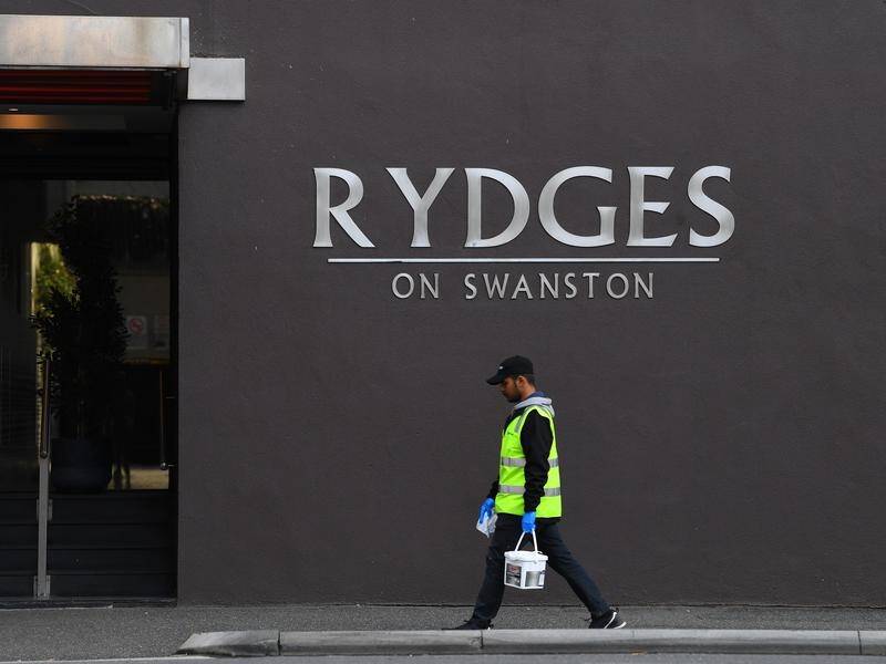 A security guard at Melbourne's Rydges on Swanston says there was a shortage of PPE at the hotel.
