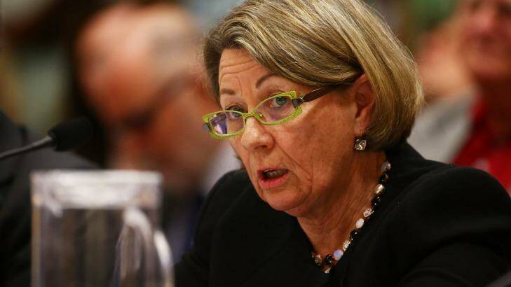 ICAC Commissioner Megan Latham gives evidence at a parliamentary inquiry last year.  Photo: Daniel Munoz