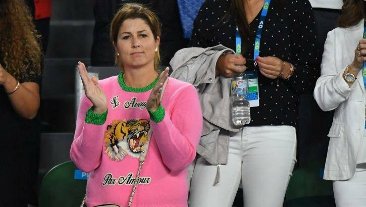 Mirka Federer watches the semi final match between her husband Roger Stan Wawrinka.  Photo: Quinn Rooney
