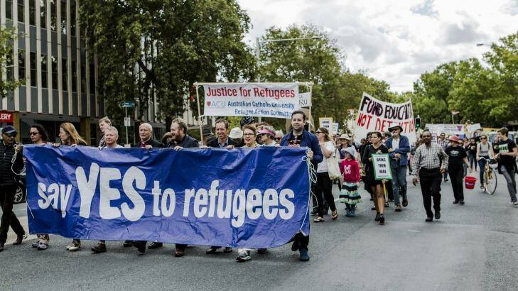 Supporters of refugees rally in Canberra. Photo: Jamila Toderas