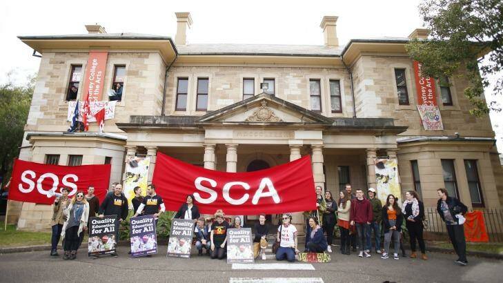 'Save SCA' campaigners protest against planned job cuts at the Sydney College of the Arts. Photo: Daniel Munoz