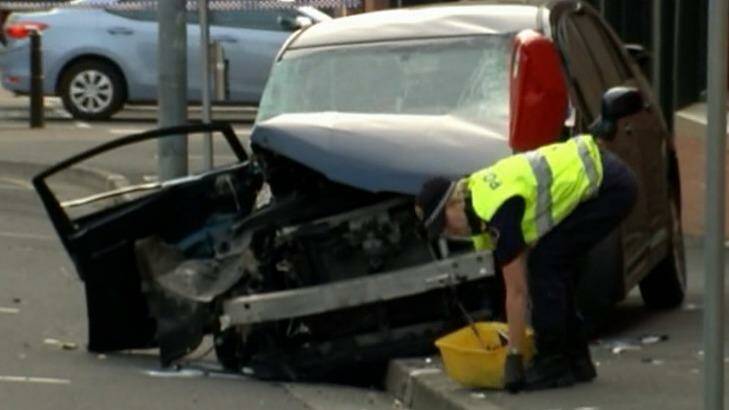 The aftermath of the collision in central Hobart which killed Sarah Paino. Photo: Screenshot ABC