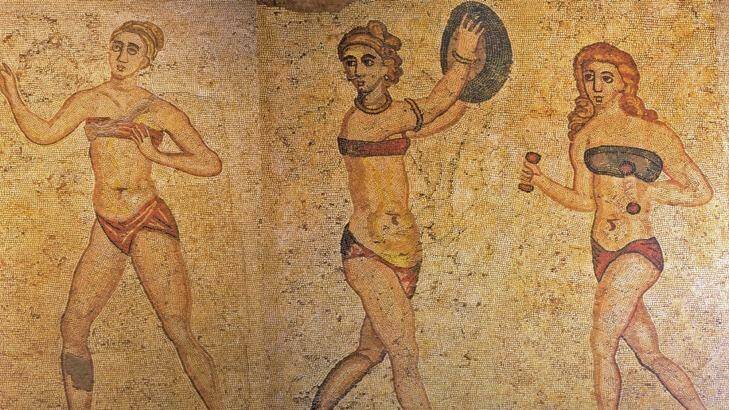 Mosaics of women exercising from Villa Casale at Piazza Armerina in Sicily, Italy. Photo: Brian Johnston