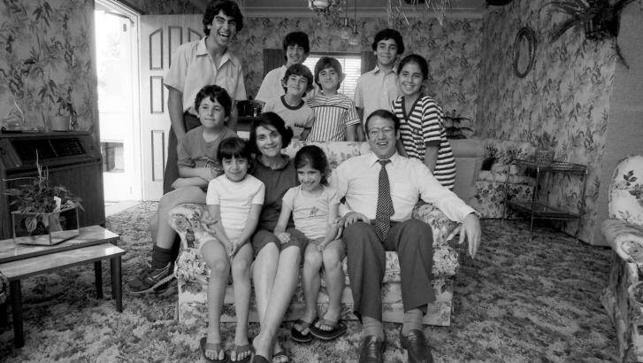 Edward and Judy Obeid at home with their family of nine in November 1982.  Photo: Phillip Lock