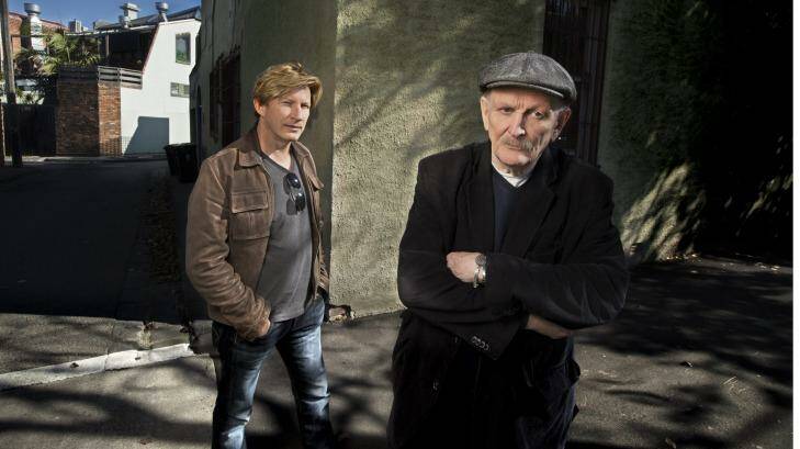 Paul Cox (right), with actor David Wenham, outside his Albert Park office last year.  Photo: Simon O'Dwyer