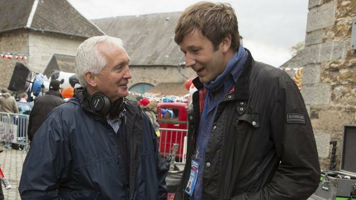 Irish journalist David Walsh, left, with actor Chris O'Dowd on the set of The Program.



