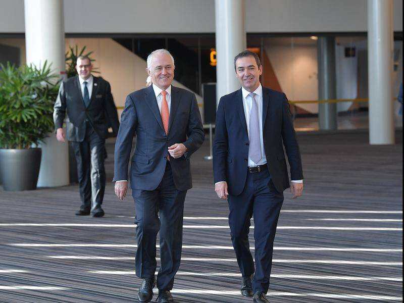 Malcolm Turnbull has joined SA Liberal leader Steven Marshall (r) for the party's campaign launch.