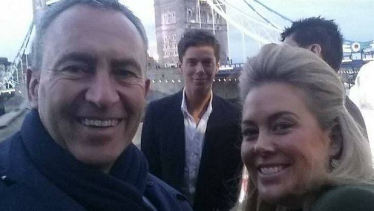 <i>Sunrise</i> hosts Samantha Armytage and Mark Beretta with executive producer Michael Pell (centre) in London.
