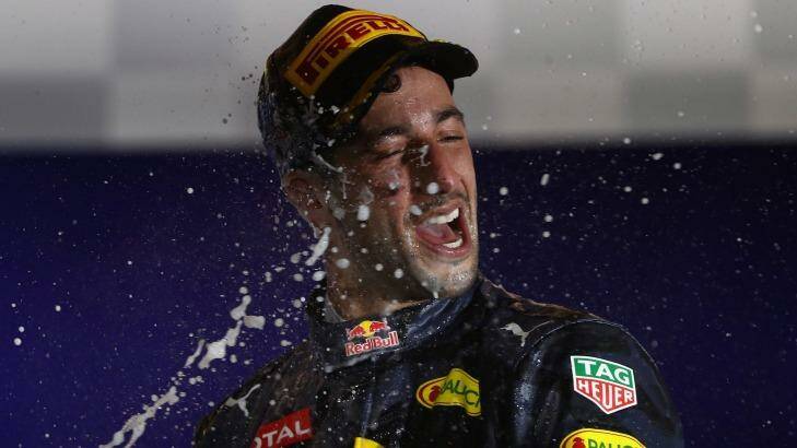 Daniel Ricciardo celebrates another podium finish. Photo: Clive Mason/Getty Images