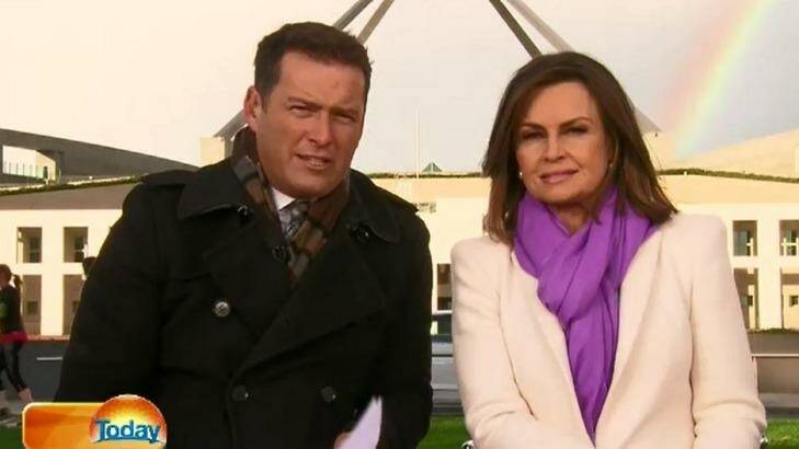 <i>Today</i> hosts Karl Stefanovic and Lisa Wilkinson broadcasting from Parliament House on Tuesday morning.
