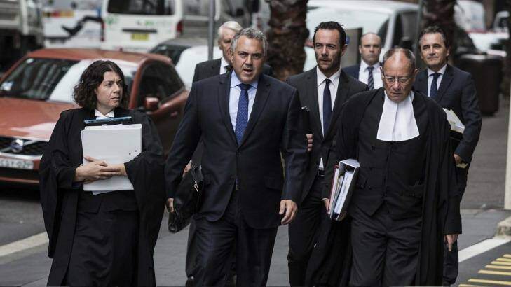 Mr Hockey with his advisers and legal counsel. Photo: Dominic Lorrimer