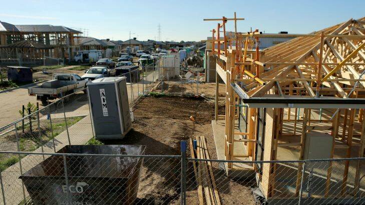 MELBOURNE, AUSTRALIA - MAY 10:  A general view of housing construction  in Armstrong Creek on May 10, 2017 in Melbourne, Australia. The 3217 postcode is one of the highest areas of development for first home buyers in the state.  (Photo by Pat Scala/Fairfax Media) Generic housing, suburbs, suburb, property, building, timber frame, trusses, truss, urban sprawl, builder, housing market