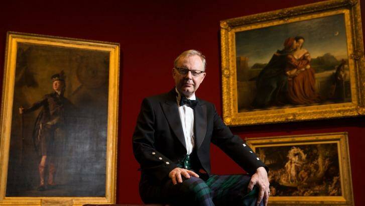 Michael Clarke, Director of the Scottish National Gallery, wearing the National Galleries of Scotland tartan. An exhibition of Scottish masterpieces goes on show at the Art Gallery of NSW from Saturday 24 October.  Photo: Janie Barrett