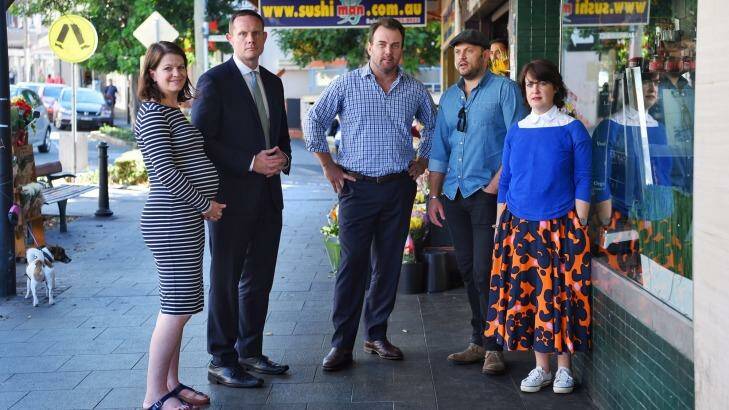 Fighting for their community: (from left) Jessica Commins,Darcy Byrne,Tim Condon, James Brady and Kate Moriarty.  Photo: Nick Moir