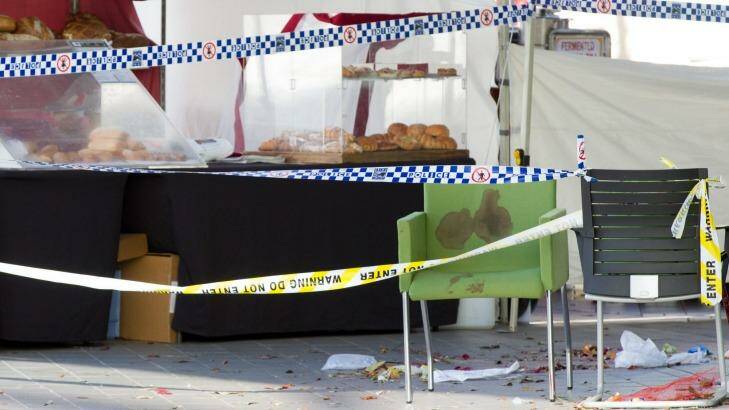A blood-spattered chair is taped off at the Hornsby crime scene on June 9. Photo: Janie Barrett
