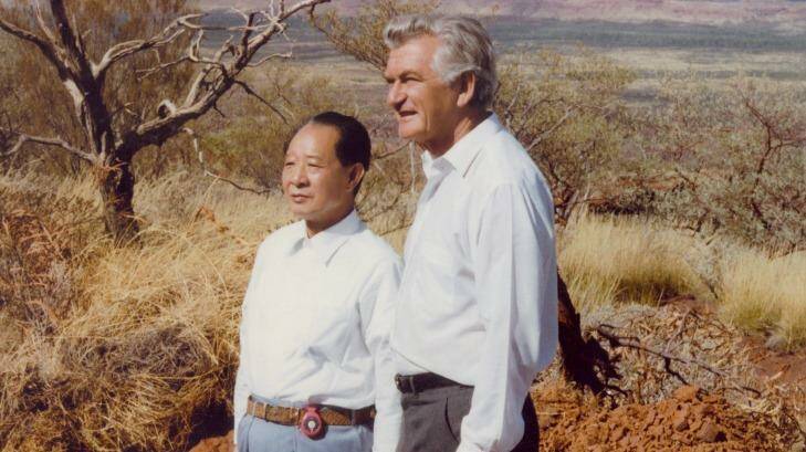 Hu Yaobang with Bob Hawke in 1985 in the Pilbara, which soon became the site of the first major Chinese foreign investment. Photo: Supplied