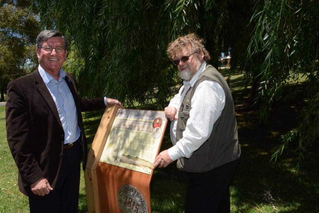 BICENTENARY PROJECTS: Mayor Gary Rush and local historian Dr Rob McLachlan at the starting point of the new self-guided tour of the early Bathurst settlement. Photo: PHILL MURRAY	 121714pbicent2