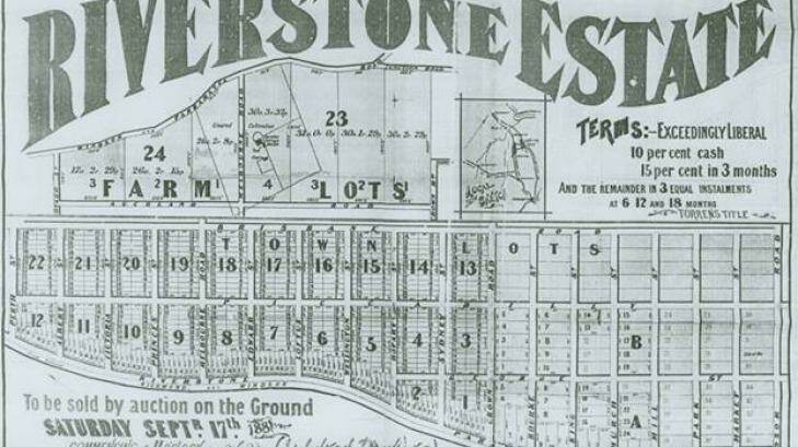 An advertisement from the 1880s noting the auction of lots in the Riverstone subdivision. Photo: Supplied