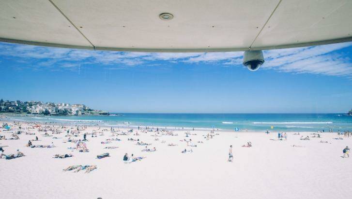 The eye in the sky, a camera which creates a live feed, connecting Bondi, Bronte and Tamarama together in a lifeguard surveillance system. Photo: Cole Bennetts (Fairfax Media via Getty Images)