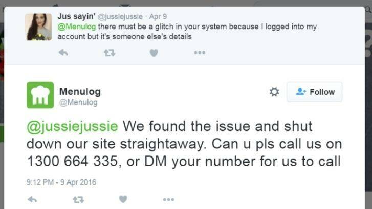Menulog customers took to Twitter to air security concerns. Photo: Supplied