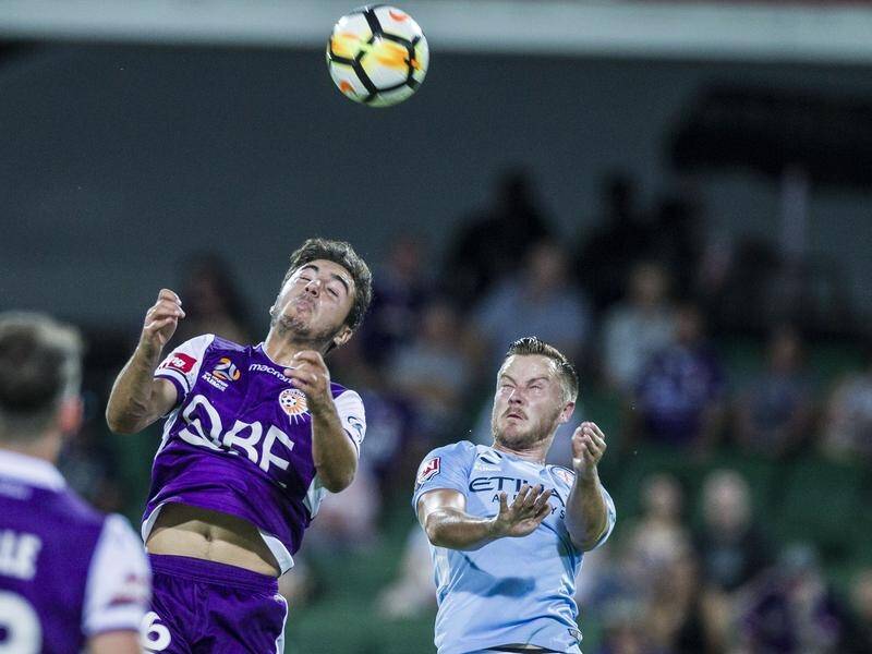 Perth have won an enthralling A-League encounter against Melbourne City with a 97th-minute goal.
