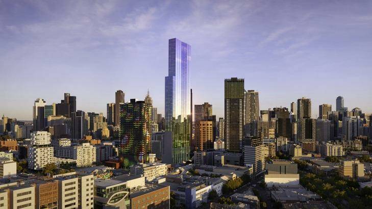 An artists impression of Hengyi's Swanston Central tower on the corner of Victoria and Bouverie streets in Carlton. Photo: Andrew Griffiths - Lensaloft