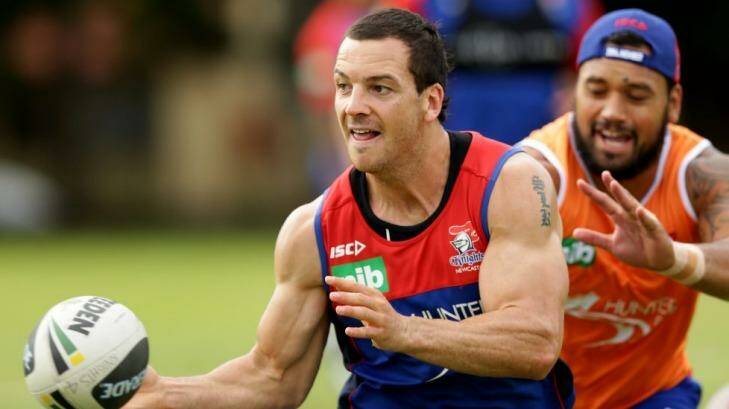 New deal .. Jarrod Mullen training with the Knights. Photo: Jonathan Carroll