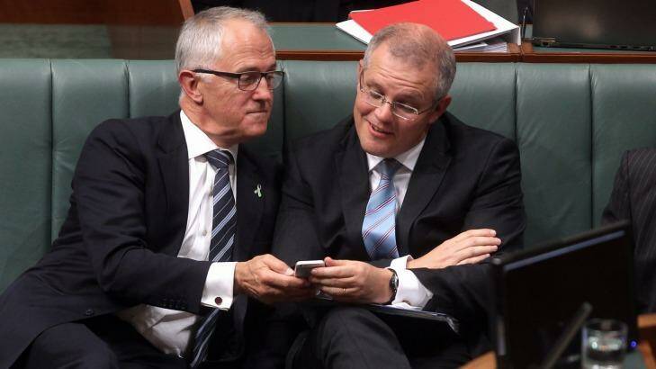 Prime Minister Malcolm Turnbull and Treasurer Scott Morrison face headwinds. Photo: Alex Ellinghausen
