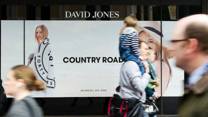 Country Road advertising all over the David Jones store in the city. Generic retail, shopping, people, commuters. Monday 20th October 2014 AFR photo Louie Douvis