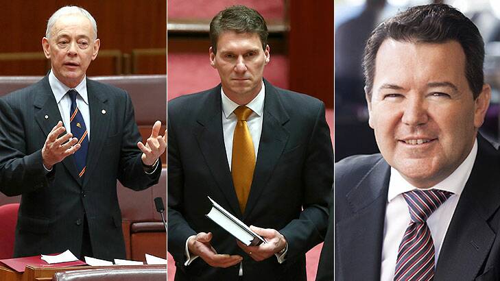 Putting pressure on PM: From left, Bob Day, Cory Bernardi and Dean Smith.