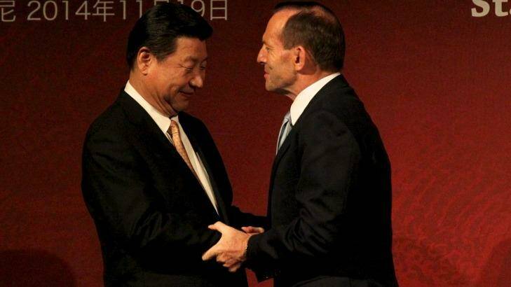 Chinese President Xi Jinping and PM Tony Abbott at the Australia China State Provincial Leaders Forum in Sydney. Photo: Janie Barrett