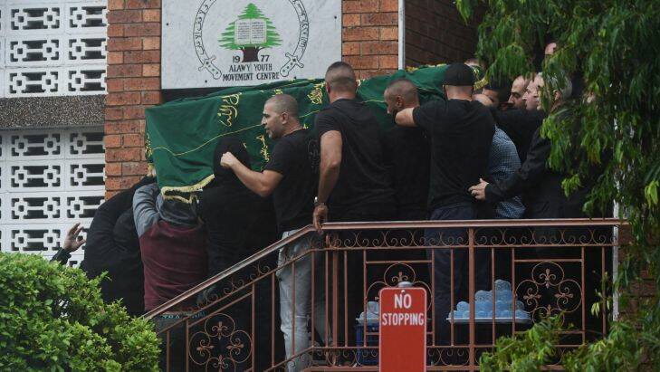 The coffin carrying the body of Kemel Barakat at his funeral at Marrickville Alawi Youth Movement Centre . Pic Nick Moir 16 march 2017 Photo: Nick Moir
