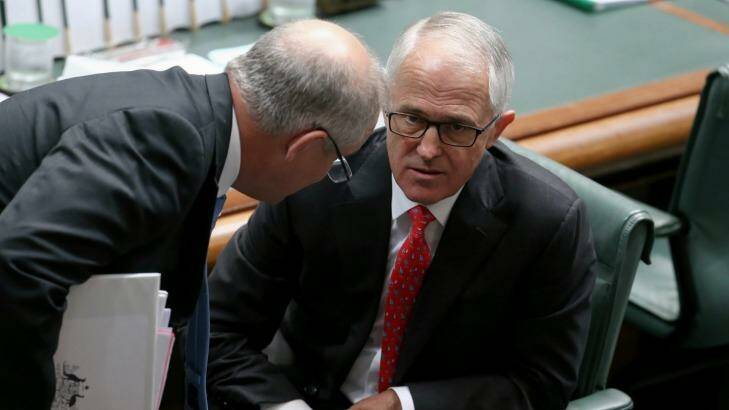 Treasurer Scott Morrison and Prime Minister Malcolm Turnbull. Photo: Alex Ellinghausen