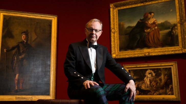 Michael Clarke, director of the Scottish National Gallery, in National Galleries of Scotland tartan.  Photo: Janie Barrett