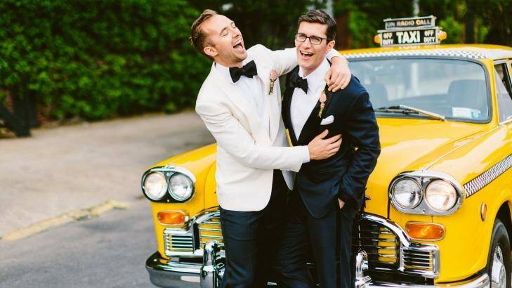 Joe Murphy, left, and Nick Smith married in New York in July, but their Australian grandmothers couldn't make the journey. Photo: Redfield Photography / Supplied