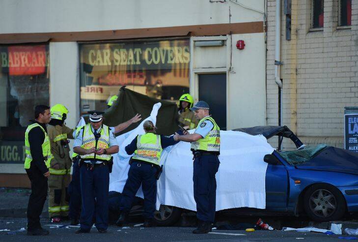 Police and emergency services at the scene of a fatal crash on Princes Highway, St Peters in Sydney's inner west on May 25.