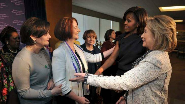 Cherie Blair, Julia Gillard, Michelle Obama and Hillary Clinton. Photo: David Foote
