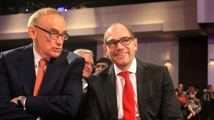 Jamie Clements (right) at the launch of the 2015 Labor re-election campaign, with former premier Bob Carr. Photo: James Alcock