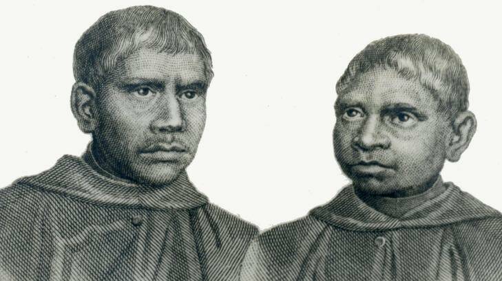 A scan of a drawing of John Dirimera, left, and Francis Conaci from the Archives of the Benedictine Community of New Norcia. Photo: Miriam Rudolph
